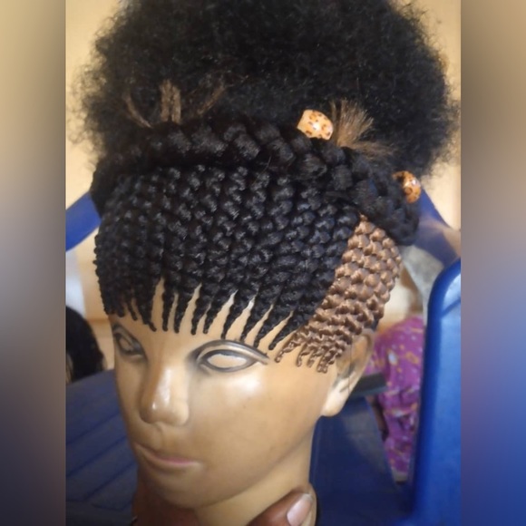 COPY - Braided wigs handmade Afro mix black/brown as picture main image 4